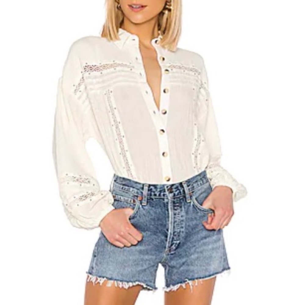 FP | Summer Stars Ivory Embroidered Lace Crochet Hippie Boho Blouse